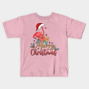 Pink Flamingo Merry Christmas 2023 Kids T-Shirt